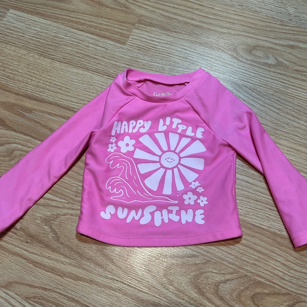 Cat & Jack Baby Girls Pink Happy Little Sunshine Rash Guard Swim Top 12M